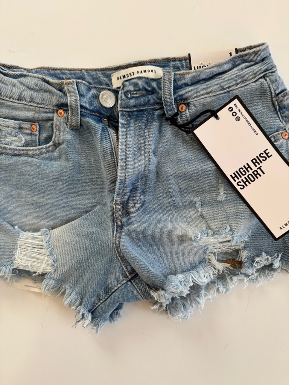 High-Rise Distressed Denim Women Shorts in Blue 1 - Picture 4 of 7